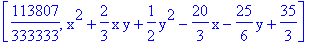 [113807/333333, x^2+2/3*x*y+1/2*y^2-20/3*x-25/6*y+35/3]